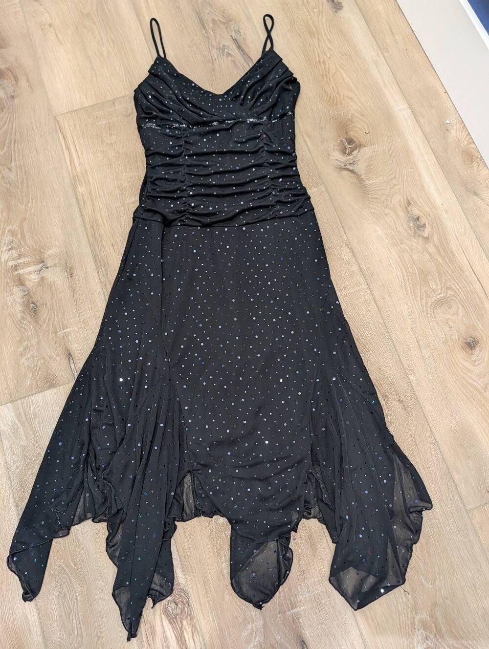 Ruby Rox Black Iridescent Sparkle Hanky Hem Dress Juniors Large Fairy Goth Y2K